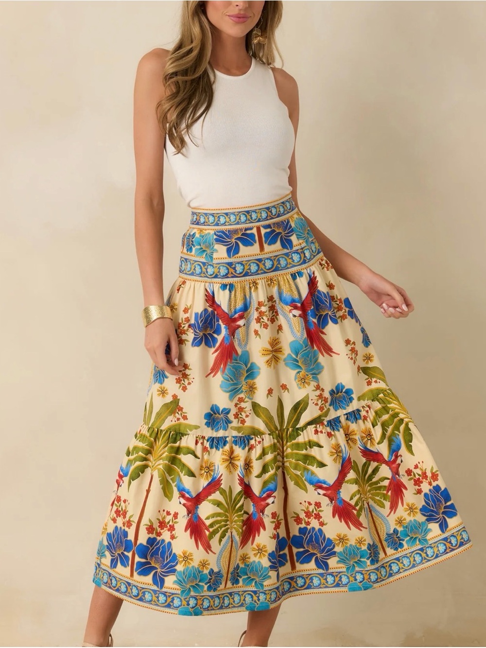 AYLAYA GENEVA MULTI COTTON TIERED MAXI SKIRT Boho Size Med